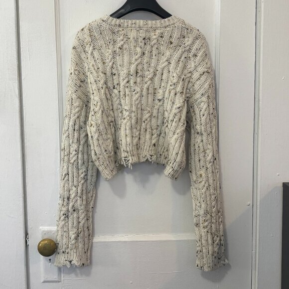 ZARA KID'S GIRL Cream Flecked Distressed Cropped Cable-Knit Sweater, 13-14 Years - Picture 4 of 14